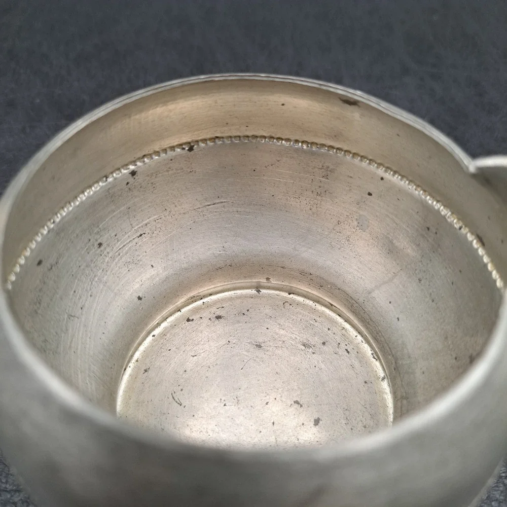 Vintage Genuine Pewter Creamer Pitcher Small Beaded Trim Silver Gray Matt Finish